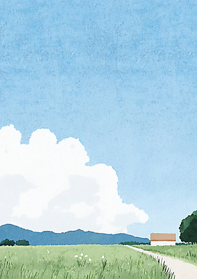 JPG 구름 길 일러스트 자연 하늘 산 주택 풍경 초원 사람없음 파란색 평화 시골 국내일러스트 AI일러스트 AI콘텐츠 자연요소 컬러 컨셉 건물 생태계 파일형식