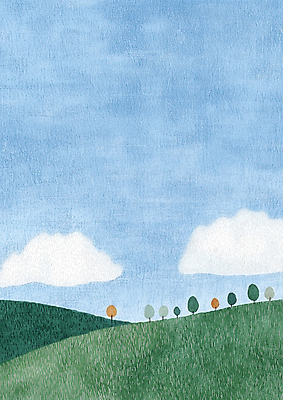 JPG 나무 구름 일러스트 자연 풍경 사람없음 파란색 평화 시골 언덕 국내일러스트 AI일러스트 AI콘텐츠 자연요소 식물 컬러 컨셉 생태계 파일형식