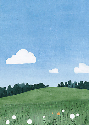 JPG 나무 구름 꽃 일러스트 자연 초원 사람없음 파란색 평화 시골 언덕 국내일러스트 AI일러스트 AI콘텐츠 자연요소 식물 컬러 컨셉 생태계 파일형식