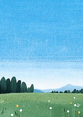 JPG 나무 구름 꽃 일러스트 자연 풍경 초원 사람없음 파란색 평화 시골 언덕 국내일러스트 AI일러스트 AI콘텐츠 자연요소 식물 컬러 컨셉 생태계 파일형식