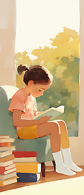 JPG 전신 여자 어린이 일러스트 창문 따뜻함 한명 앉기 소녀 취미 책 소파 독서 햇빛 평화 집중 창가 소녀한명만 국내일러스트 AI일러스트 AI콘텐츠 1 컨셉 의자 모션 사람 태양 여자한명만 소녀만 파일형식