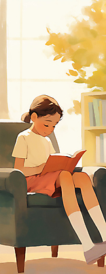 JPG 전신 여자 어린이 일러스트 창문 따뜻함 한명 앉기 소녀 취미 책 소파 독서 햇빛 평화 집중 창가 소녀한명만 국내일러스트 AI일러스트 AI콘텐츠 1 컨셉 의자 모션 사람 태양 여자한명만 소녀만 파일형식