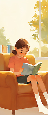 JPG 전신 여자 어린이 일러스트 창문 따뜻함 한명 앉기 소녀 취미 책 소파 독서 햇빛 평화 집중 창가 소녀한명만 국내일러스트 AI일러스트 AI콘텐츠 1 컨셉 의자 모션 사람 태양 여자한명만 소녀만 파일형식