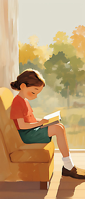 JPG 전신 여자 어린이 일러스트 창문 따뜻함 그림자 한명 앉기 소녀 취미 책 소파 독서 햇빛 평화 집중 창가 소녀한명만 국내일러스트 AI일러스트 AI콘텐츠 1 컨셉 의자 모션 사람 태양 여자한명만 소녀만 파일형식