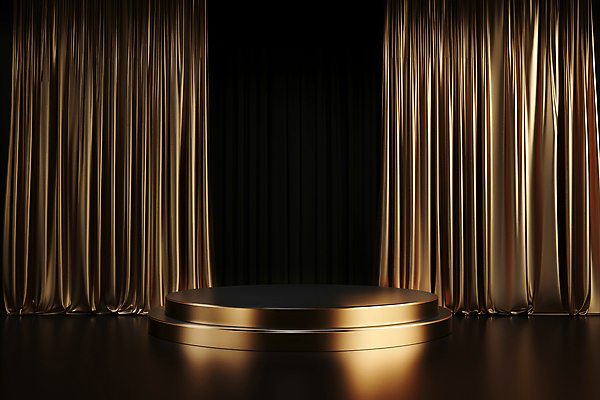 JPG 편집 편집이미지 실내 사람없음 검은색 금색 커튼 원형 황금 합성 단상 포디움 편집실사 AI포토 AI콘텐츠 도형 컬러 내부 무대 CG 파일형식