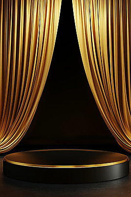 JPG 편집 편집이미지 실내 사람없음 검은색 금색 커튼 원형 황금 합성 단상 포디움 편집실사 AI포토 AI콘텐츠 도형 컬러 내부 무대 CG 파일형식