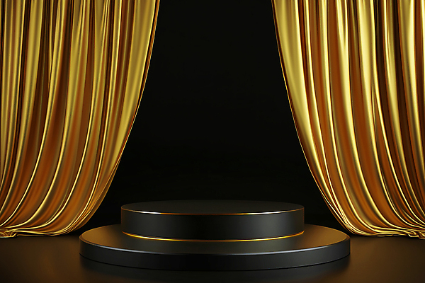 JPG 편집 편집이미지 실내 사람없음 검은색 금색 커튼 원형 황금 합성 단상 포디움 편집실사 AI포토 AI콘텐츠 도형 컬러 내부 무대 CG 파일형식