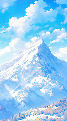 JPG 나무 구름 겨울 일러스트 자연 하늘 풍경 사람없음 눈 설산 산맥 국내일러스트 AI일러스트 AI콘텐츠 자연요소 식물 계절 날씨 산 생태계 파일형식