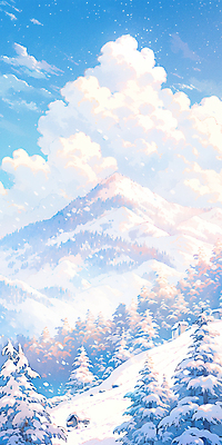 JPG 나무 구름 겨울 일러스트 자연 하늘 풍경 사람없음 눈 설산 산맥 국내일러스트 AI일러스트 AI콘텐츠 자연요소 식물 계절 날씨 산 생태계 파일형식