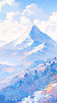 JPG 나무 구름 겨울 일러스트 자연 하늘 풍경 사람없음 눈 설산 산맥 국내일러스트 AI일러스트 AI콘텐츠 자연요소 식물 계절 날씨 산 생태계 파일형식