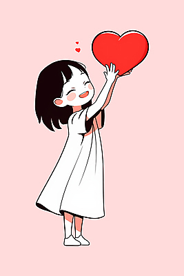 전신 PSD 여자 어린이 분홍색 일러스트 사랑 한명 미소 들기 소녀 하트 소녀한명만 국내일러스트 모양 1 감정 컬러 모션 표정 사람 여자한명만 소녀만 파일형식