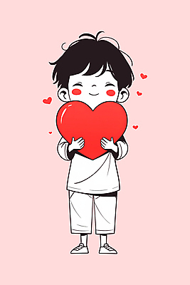 전신 PSD 남자 어린이 분홍색 일러스트 사랑 한명 미소 들기 소년 하트 소년한명만 국내일러스트 모양 1 감정 컬러 모션 표정 사람 남자한명만 소년만 파일형식