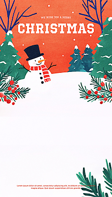 자연요소 식물 잡화 계절 기념일 컬러 날씨 파일형식 동산 열매 눈사람 크리스마스 겨울 눈 나무 빨간색 PSD 일러스트 사람없음 잎 목도리 국내일러스트