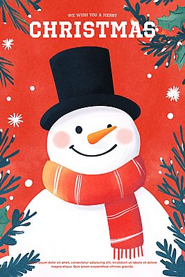 자연요소 식물 잡화 계절 기념일 컬러 날씨 눈_날씨 파일형식 눈송이 눈사람 크리스마스 모자 목도리 겨울 눈 나무 빨간색 PSD 일러스트 사람없음 잎 국내일러스트