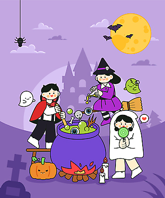 전신 여자 남자 어린이 일러스트 호박 실험 여러명 분장 할로윈 보름달 항아리 수프 유령 마녀 거미 박쥐 드라큘라 마법빗자루 국내일러스트 AI파일 다수 곤충 채소 포유류 사람 달 도자기 빗자루 파일형식 벡터