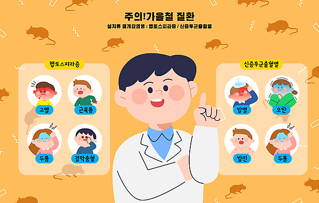 여자 남자 어린이 일러스트 소녀 소년 여러명 상반신 성인 주황색 가을 가리킴 바이러스 쥐 설치류 예방 두통 감염 두드러기 발열 오한 증상 국내일러스트 매개감염병 AI파일 동물 계절 컬러 다수 사람 손짓 질병 알레르기 파일형식 벡터