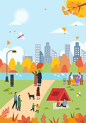 전신 공원 여자 남자 반려견 어린이 단풍 가로등 벤치 일러스트 단풍나무 텐트 풍경 소녀 소년 여러명 성인 강 산책 가을 강아지 잠자리 은행잎 은행나무 국내일러스트 AI파일 나무 계절 공공시설 다수 곤충 잎 의자 휴식 캠핑도구 사람 반려동물 개 파일형식 벡터