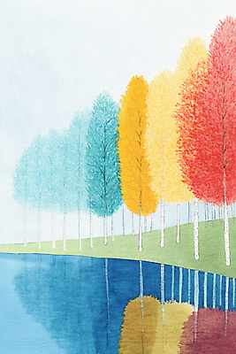 JPG 나무 호수 일러스트 단풍나무 색연필 수채화 풍경 사람없음 파란색 컬러풀 반사 가을풍경 가을 국내일러스트 AI일러스트 AI콘텐츠 식물 계절 컬러 단풍 학용품 파일형식 가을_계절