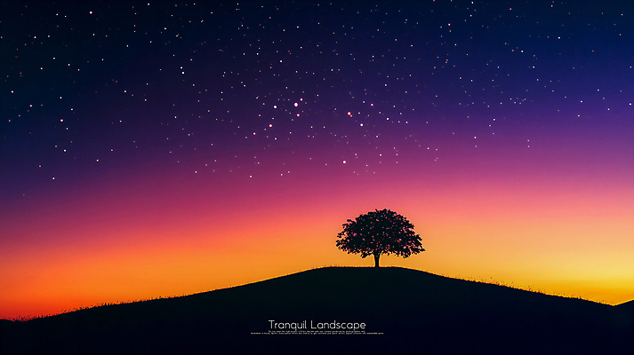 PSD 나무 편집이미지 실루엣 밤하늘 사람없음 고요 황혼 일몰 언덕 이미지편집 편집실사 식물 하늘 촬영기법 노을 야간 CG 파일형식