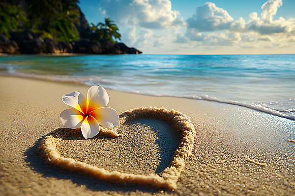 JPG 편집이미지 꽃 바다 여행 해변 사람없음 신혼여행 하트 디지털합성 편집실사 AI포토 AI콘텐츠 모양 식물 결혼 CG 파일형식