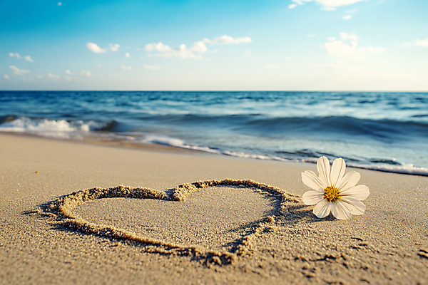 JPG 편집이미지 꽃 바다 여행 해변 사람없음 신혼여행 하트 디지털합성 편집실사 AI포토 AI콘텐츠 모양 식물 결혼 CG 파일형식