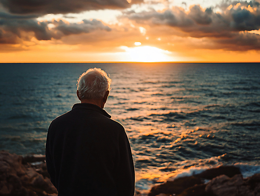 JPG 편집이미지 응시 할아버지 노년 남자 물결 바다 한명 상반신 햇빛 태양 노을 고독 디지털합성 고민 우울감 우울증 의료성형뷰티 노인남자한명만 편집실사 AI인물포토 AI콘텐츠 자연요소 1 시선 감정 사람 성인 질병 CG 남자한명만 노인남자만 파일형식 AI포토