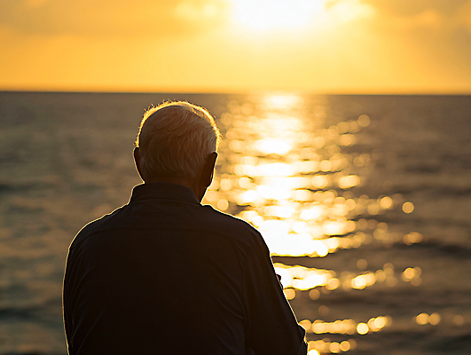 JPG 편집이미지 응시 할아버지 노년 남자 바다 한명 상반신 햇빛 노을 고독 디지털합성 고민 우울감 우울증 의료성형뷰티 노인남자한명만 편집실사 AI인물포토 AI콘텐츠 자연요소 1 시선 감정 사람 성인 태양 질병 CG 남자한명만 노인남자만 파일형식 AI포토