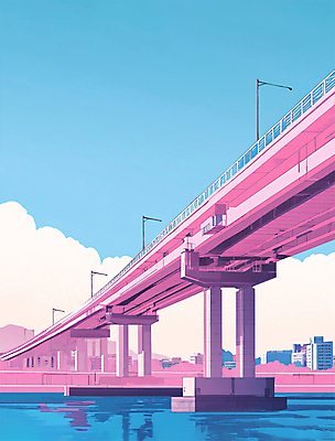PSD 구름 분홍색 일러스트 하늘 풍경 빌딩 사람없음 건물 파란색 강 반사 도시 한강 감성 한강다리 가교 국내일러스트 자연요소 건축물 컬러 컨셉 서울 다리_건축물 랜드마크 파일형식