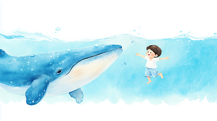전신 PSD 남자 어린이 파도 일러스트 붓터치 수채화 한명 소년 파란색 물방울 고래 공기방울 소년한명만 국내일러스트 1 바다 컬러 포유류 사람 수중동물 남자한명만 소년만 파일형식