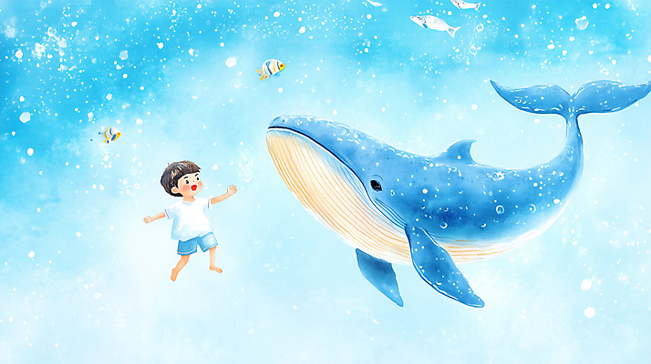 전신 PSD 남자 어린이 바다 일러스트 붓터치 수채화 어류 한명 소년 파란색 물방울 고래 공기방울 소년한명만 국내일러스트 1 컬러 포유류 사람 수중동물 남자한명만 소년만 파일형식