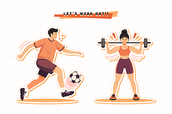 전신 여자 남자 인물캐릭터 스포츠 스티커 일러스트 축구공 성인 두명 운동 축구 역기 스포츠캐릭터 역도 성인만 체육의날 일러캐릭터 AI파일 캐릭터 공 축구용품 건강 사람 구기 파일형식 벡터 법정기념일
