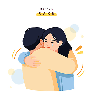 여자 남자 일러스트 포옹 상반신 성인 두명 눈물 힐링 위로 치유 성인만 정신건강 정신건강의날 국내일러스트 AI파일 기념일 감정 안기 건강 사람 파일형식 벡터