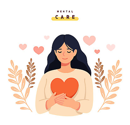 여자 잎 일러스트 안기 한명 상반신 성인 눈감음 하트 힐링 치유 성인여자한명만 정신건강 정신건강의날 국내일러스트 AI파일 모양 식물 1 기념일 모션 건강 사람 여자한명만 성인여자만 파일형식 벡터