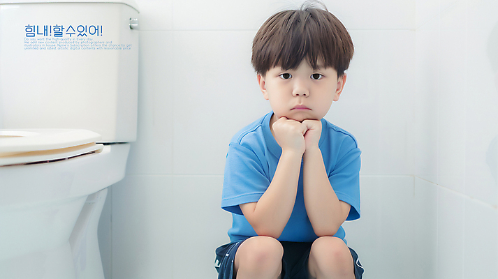 PSD 편집이미지 남자 어린이 한명 소년 상반신 턱괴기 화장실 변기 변비 의료성형뷰티 소년한명만 이미지편집 편집실사 1 모션 사람 CG 남자한명만 소년만 파일형식