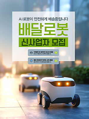 PSD 편집이미지 산업 자동차 거리 사람없음 로봇 배송 시스템 모집 24시간 자동 AI_인공지능 이미지편집 육상교통 시간 파일형식