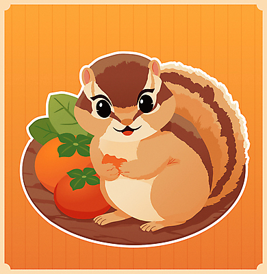 접시 스티커 일러스트 사람없음 귀여움 주황색 가을 단감 일러캐릭터 다람쥐캐릭터 AI파일 캐릭터 식기 계절 컬러 동물캐릭터 컨셉 감 다람쥐 파일형식 벡터
