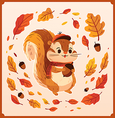 모자 스티커 낙엽 일러스트 사람없음 귀여움 주황색 목도리 가을 도토리 일러캐릭터 다람쥐캐릭터 AI파일 캐릭터 잡화 계절 컬러 동물캐릭터 컨셉 잎 견과류 다람쥐 파일형식 벡터