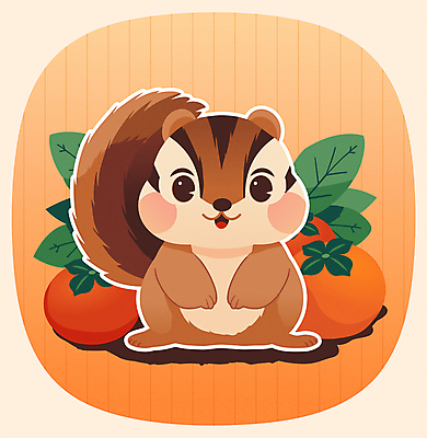 스티커 잎 일러스트 사람없음 귀여움 주황색 가을 단감 일러캐릭터 다람쥐캐릭터 AI파일 식물 캐릭터 계절 컬러 동물캐릭터 컨셉 감 다람쥐 파일형식 벡터