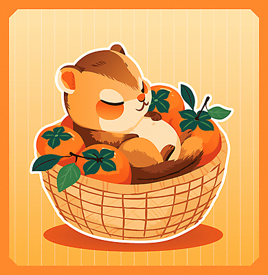 스티커 일러스트 사람없음 바구니 귀여움 주황색 가을 낮잠 단감 일러캐릭터 다람쥐캐릭터 AI파일 캐릭터 계절 컬러 동물캐릭터 컨셉 감 잠 다람쥐 파일형식 벡터