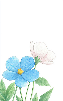 JPG 꽃 잎 일러스트 색연필 수채화 사람없음 파란색 두송이 드로잉 국내일러스트 AI일러스트 AI콘텐츠 식물 컬러 2 학용품 미술 파일형식