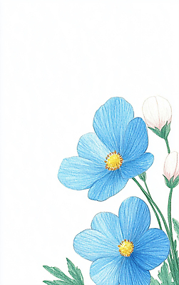 JPG 꽃 여러송이 잎 일러스트 색연필 수채화 사람없음 파란색 드로잉 국내일러스트 AI일러스트 AI콘텐츠 식물 컬러 다수 학용품 미술 파일형식