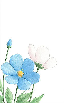 JPG 꽃 잎 일러스트 색연필 수채화 사람없음 파란색 세송이 드로잉 국내일러스트 AI일러스트 AI콘텐츠 식물 컬러 학용품 3 미술 파일형식