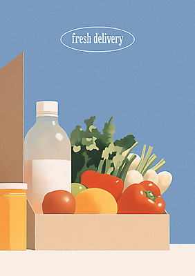 PSD 음식 채소 과일 일러스트 식재료 파프리카 사람없음 파란색 쇼핑 장보기 신선 오일 배송 택배상자 국내일러스트 컬러 상자 화장품 택배 파일형식