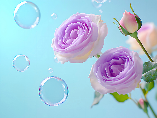 JPG 편집이미지 사람없음 물 뷰티 장미 보라색 수중 물방울 공기방울 편집실사 AI포토 AI콘텐츠 자연요소 꽃 컬러 CG 파일형식