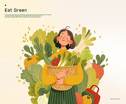 PSD 여자 일러스트 파프리카 건강 한명 미소 들기 상반신 성인 초록색 농작물 바구니 파 식생활 식습관 성인여자한명만 국내일러스트 1 컬러 농업 채소 모션 표정 사람 여자한명만 성인여자만 파일형식
