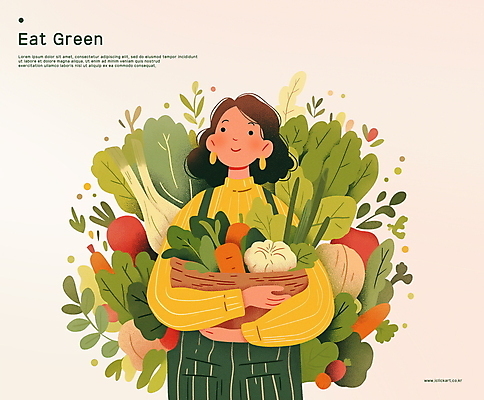 PSD 여자 일러스트 건강 한명 미소 들기 상반신 성인 초록색 농작물 바구니 당근 파 식생활 식습관 성인여자한명만 국내일러스트 1 컬러 농업 채소 모션 뿌리채소 표정 사람 여자한명만 성인여자만 파일형식