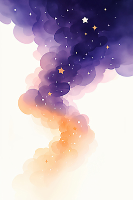 JPG 구름 별 일러스트 밤하늘 수채화 사람없음 보라색 주황색 야간 은하수 국내일러스트 AI일러스트 AI콘텐츠 자연요소 컬러 자연 하늘 파일형식