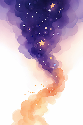 JPG 구름 별 일러스트 밤하늘 수채화 사람없음 보라색 주황색 야간 은하수 국내일러스트 AI일러스트 AI콘텐츠 자연요소 컬러 자연 하늘 파일형식