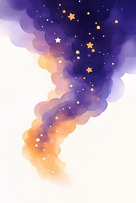 JPG 구름 별 일러스트 밤하늘 수채화 사람없음 보라색 주황색 야간 은하수 국내일러스트 AI일러스트 AI콘텐츠 자연요소 컬러 자연 하늘 파일형식