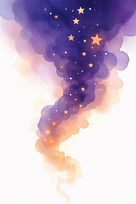 JPG 구름 별 일러스트 밤하늘 수채화 사람없음 보라색 주황색 야간 은하수 국내일러스트 AI일러스트 AI콘텐츠 자연요소 컬러 자연 하늘 파일형식